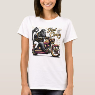 Woman Sasquatch Yeti bigfoot on Motorcycle T-Shirt