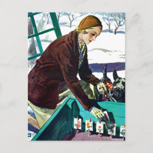 Woman & Scottie Dog Planting Seeds Holiday Postcar Postcard