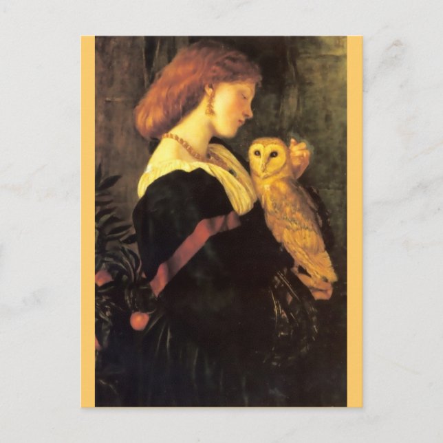 Woman Screech Owl antique painting Postcard (Front)