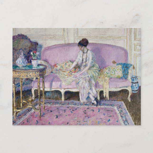 Woman Seated on Sofa | Frederick Carl Frieseke Postcard (Front)