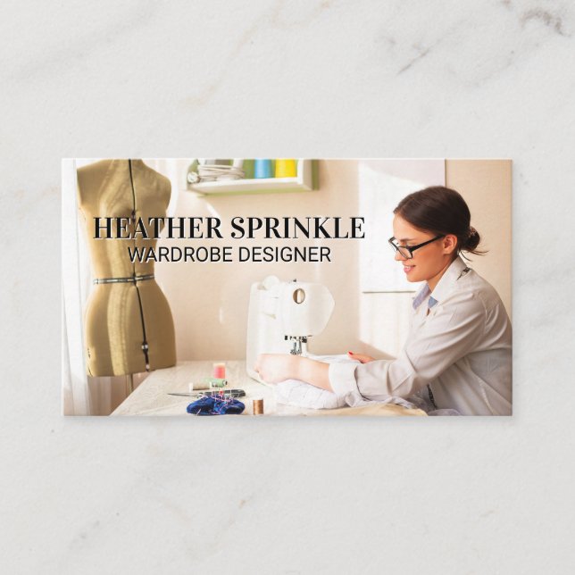 Woman Sewing Wardrobes | Seamstress Business Card (Front)