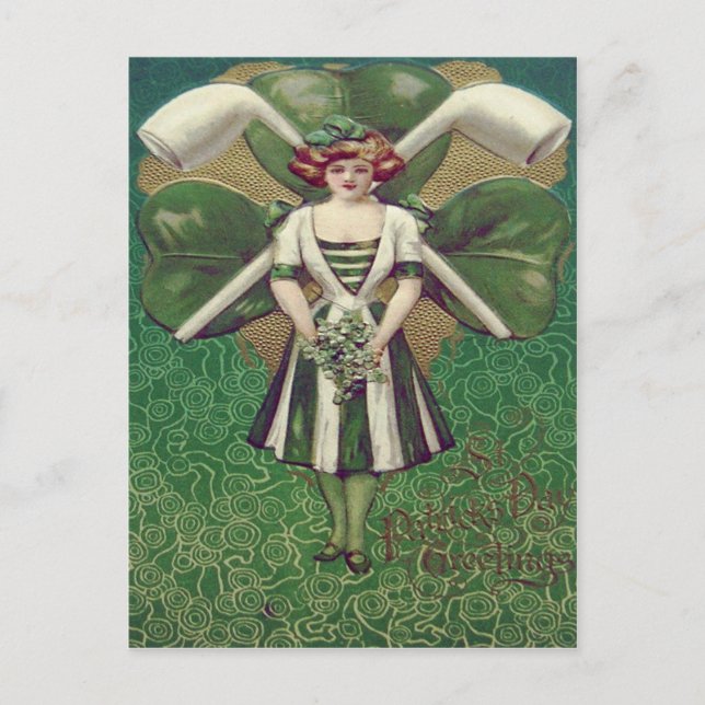 Woman Shamrock Clay Pipe Postcard (Front)