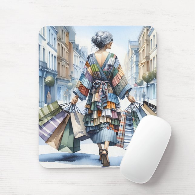 Woman Shopper With Bags Mouse Pad (With Mouse)