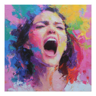 Woman Shouting Abstract Colors Expressive Acrylic  Photo Print