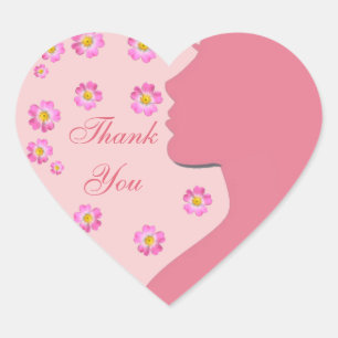 Woman silhouette, flowers on rose gold Thank You Heart Sticker