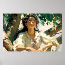 Woman Sitting in a Tree on a Sunny Day