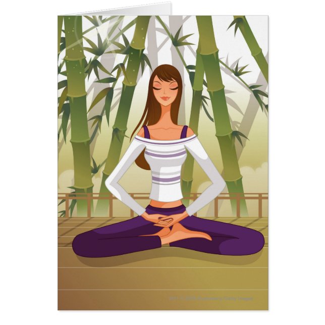 Woman sitting in lotus position, meditating (Front)