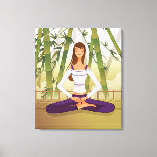 Woman sitting in lotus position, meditating canvas print