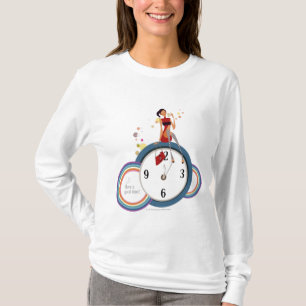 Woman sitting on a clock and holding a tea cup T-Shirt