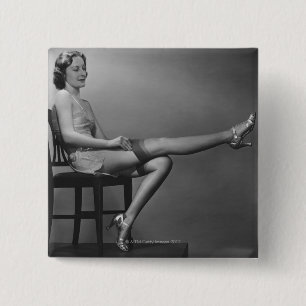 Woman Sitting on Chair 15 Cm Square Badge