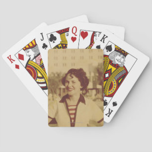 Woman Sitting Outside Playing Cards