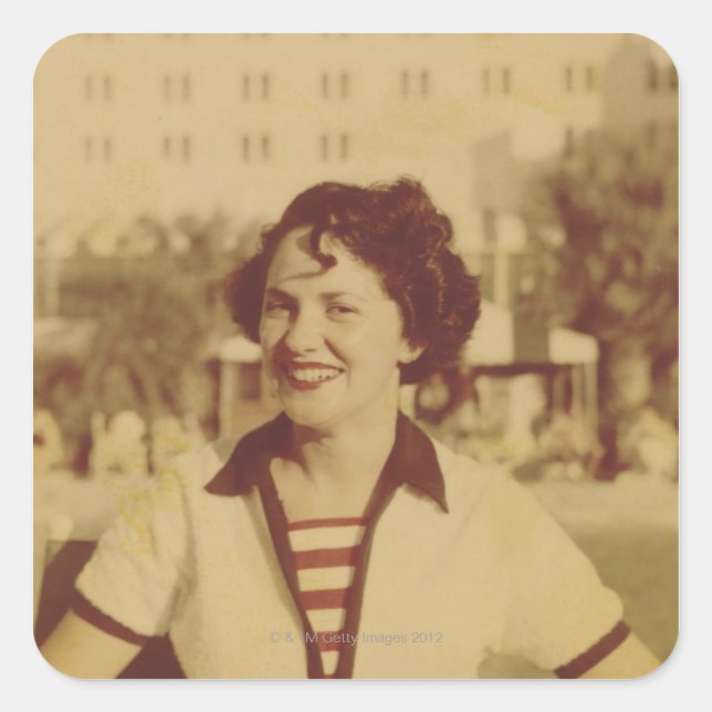 Woman Sitting Outside Square Sticker (Front)