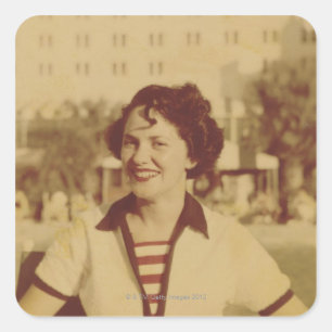 Woman Sitting Outside Square Sticker