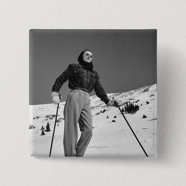 Woman Skier 15 Cm Square Badge (Front)
