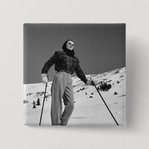 Woman Skier 15 Cm Square Badge