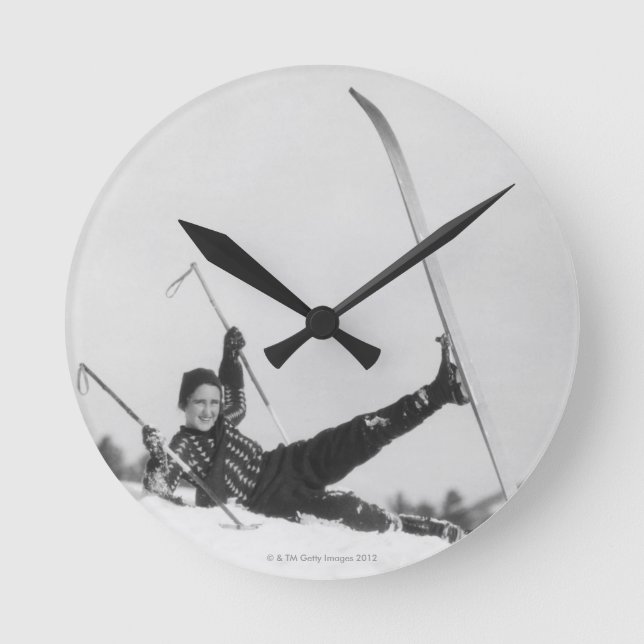 Woman Skier 2 Round Clock (Front)