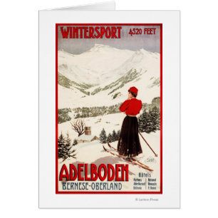 Woman Skier Overlooking Adelboden Poster