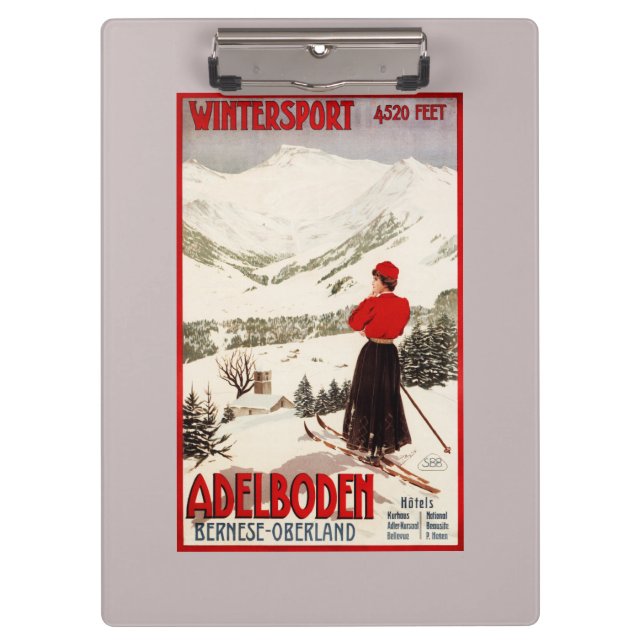 Woman Skier Overlooking Adelboden Poster Clipboard (Front)