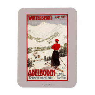 Woman Skier Overlooking Adelboden Poster Magnet