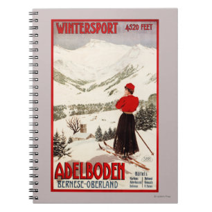 Woman Skier Overlooking Adelboden Poster Spiral Notebook