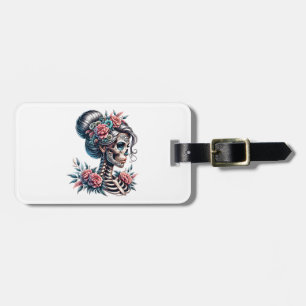 Woman Skull Dia De Los Muertos Skeleton Luggage Tag
