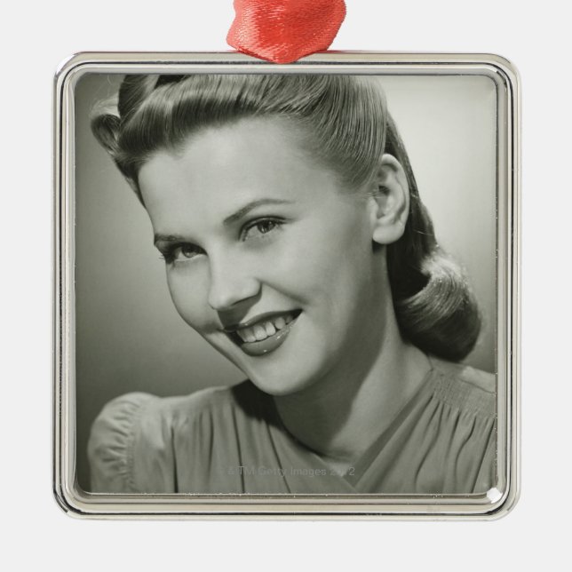 Woman Smiling 2 Metal Tree Decoration (Front)