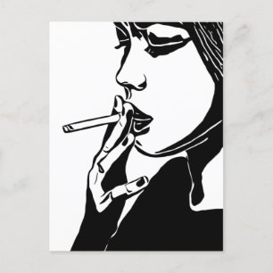 Woman Smoking Abstract Black & white Original art Postcard