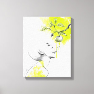 Woman Snake tongue Apple Green splash Surreal art Canvas Print