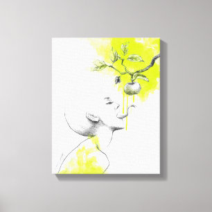 Woman Snake tongue Apple Green splash Surreal art Canvas Print