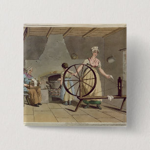 Woman Spinning, from 'Costume of Yorkshire' 15 Cm Square Badge