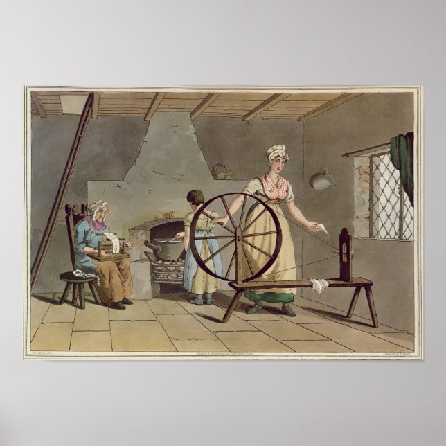 Woman Spinning, from 'Costume of Yorkshire' Poster (Front)