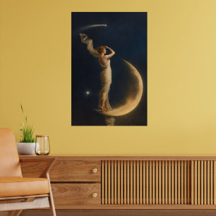 Woman Standing On A Crescent Moon Poster