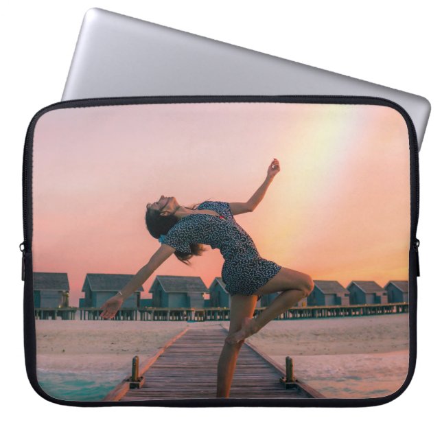 Woman standing on dock laptop sleeve (Front)