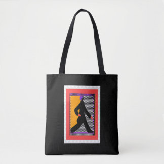 Woman Strolling Black Tote Bag