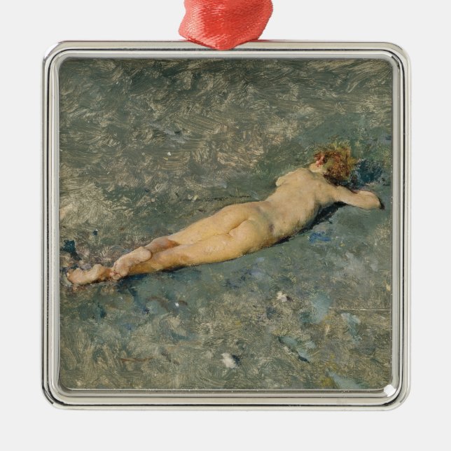 Woman Sunbathing on the Beach at Portici Metal Tree Decoration (Front)