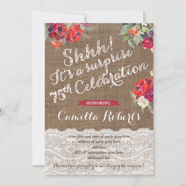 Woman Surprise 75th Birthday Invites, Christmas Invitation (Front)