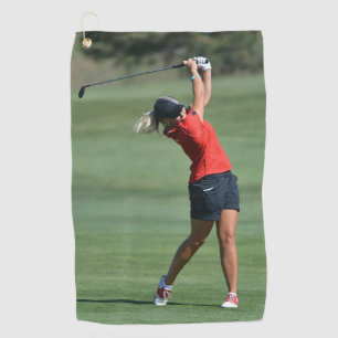 Woman swinging a Golf field Golf Towels