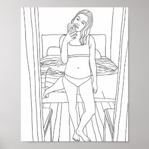 Woman Taking Selfie Original art adult colouring Poster