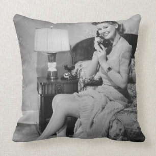 Woman Talking on Phone Cushion