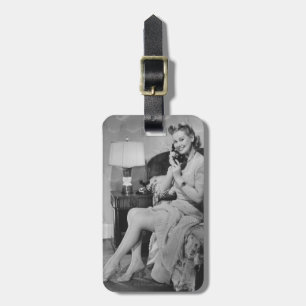 Woman Talking on Phone Luggage Tag