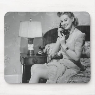Woman Talking on Phone Mouse Pad