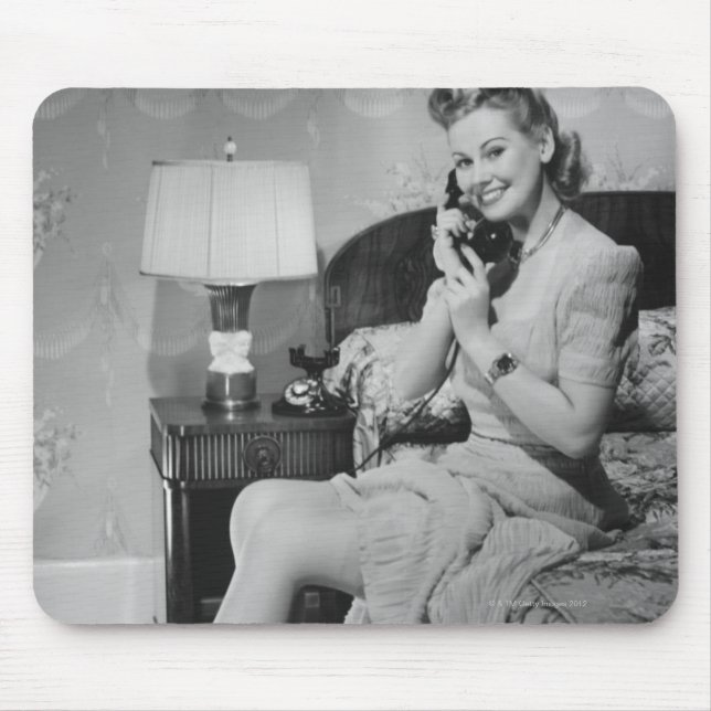 Woman Talking on Phone Mouse Pad (Front)