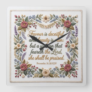 Woman that feareth the LORD faux embroidery Square Wall Clock