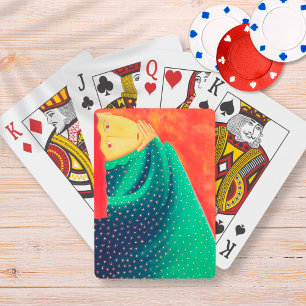 Woman Thinking Contemporary Art Painting Playing Cards