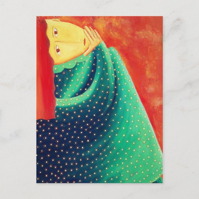 Woman Thinking Modern Art Acrylic Painting Postcard (Front)