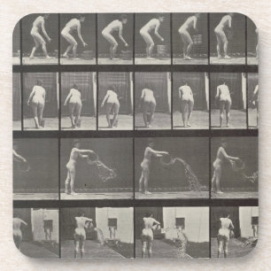Woman throwing a bucket of water, plate 401 from ' coaster