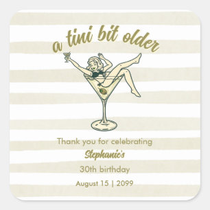 Woman Tini Bit Older Martini Retro 30th Birthday Square Sticker