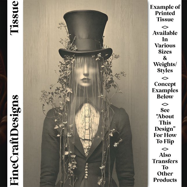 Woman, Top Hat & Veil, Eyes Hidden CS1 Decoupage Tissue Paper (Creator Uploaded)