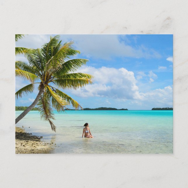 Woman under a palm tree in the Pacific postcard (Front)