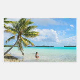 Woman under a palm tree rectangle sticker